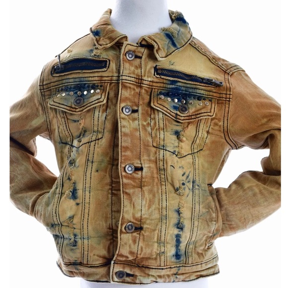 BOYS’ STUD TRIM TIE DYED JEAN JACKET-TIMBER - Picture 1 of 5